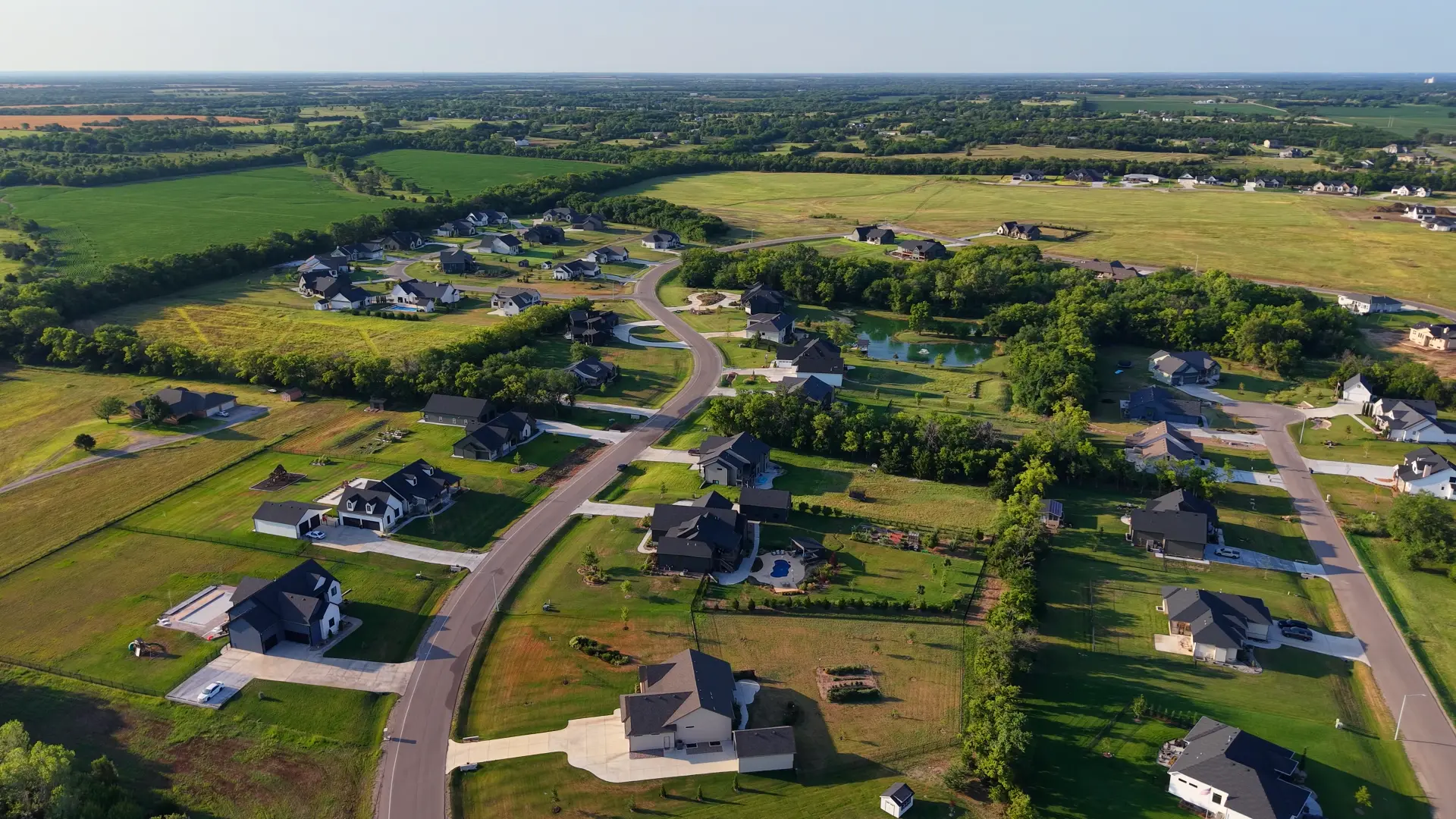 Aerial view of Cedar Ranch Estates custom homes on large lots