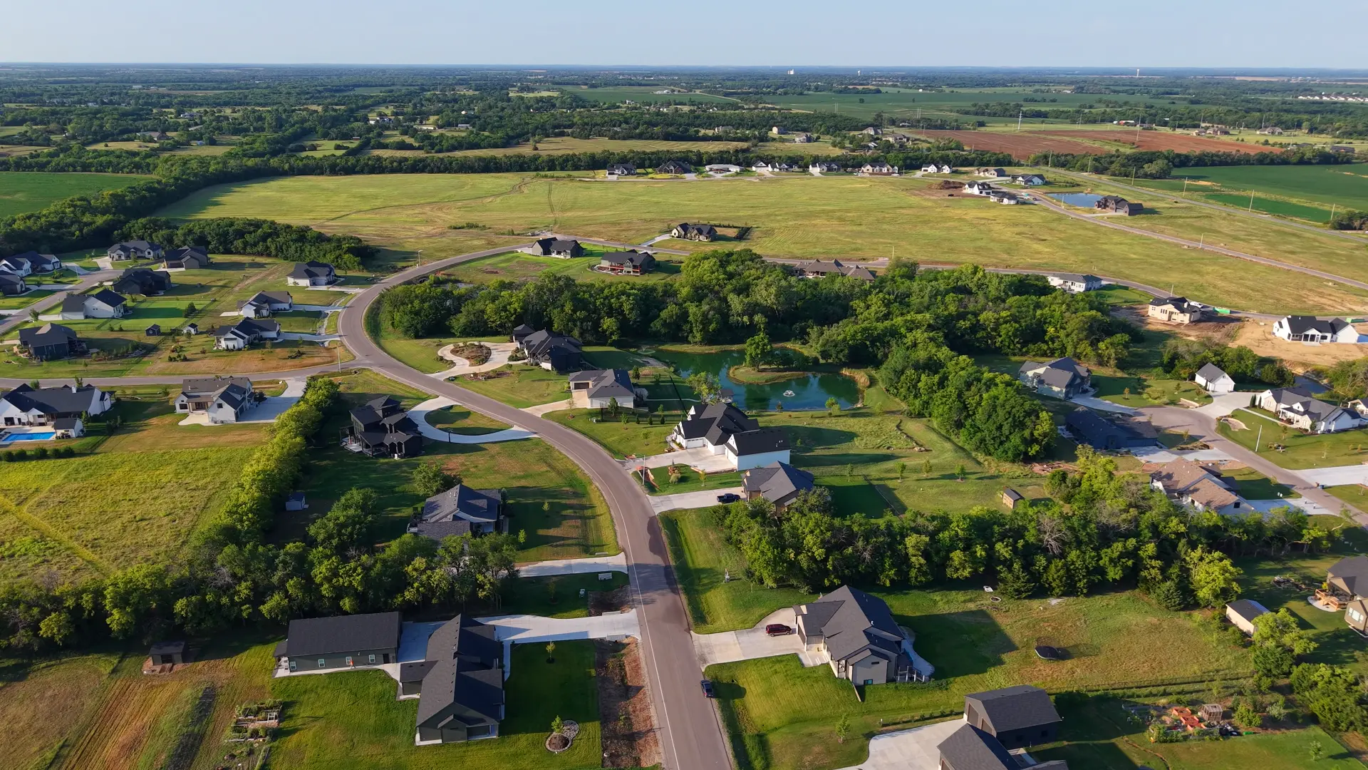 Aerial view of Cedar Ranch Estates ponds and tree lines
